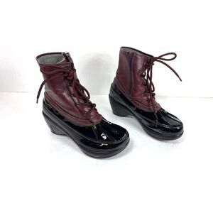 Womens JBU Black Patton Tie Zip Winter Wedge Duck Boot Shoes Size 8 Burgundy